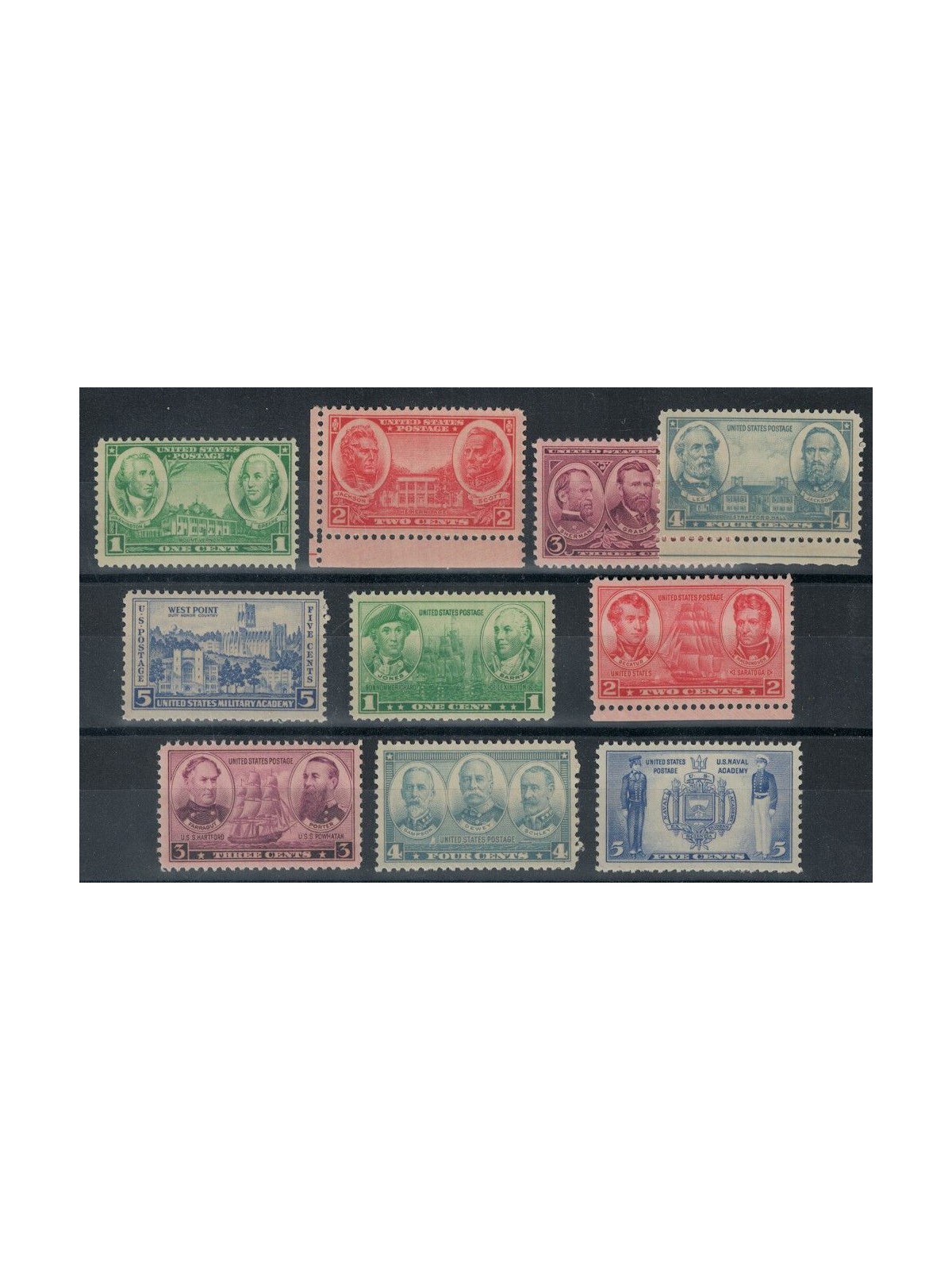 USA 1936-37 Army and Navy 10v MNH**