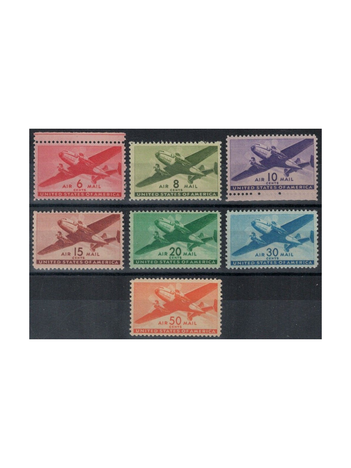 USA 1941-44 Twin-engine transport 7v MNH**