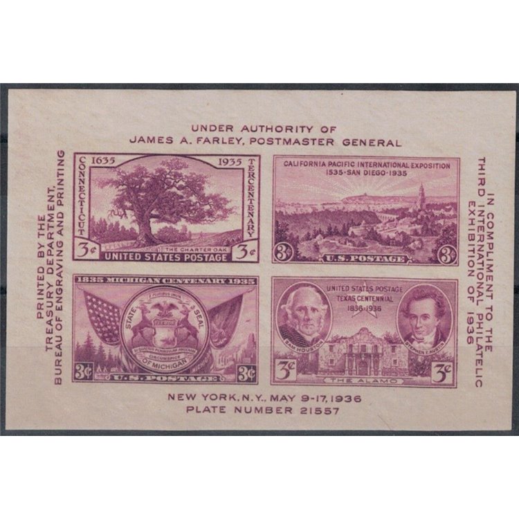 USA 1936 New York Philatelic Exhibition s/s MNH**