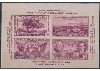 USA 1936 New York Philatelic Exhibition s/s MNH**