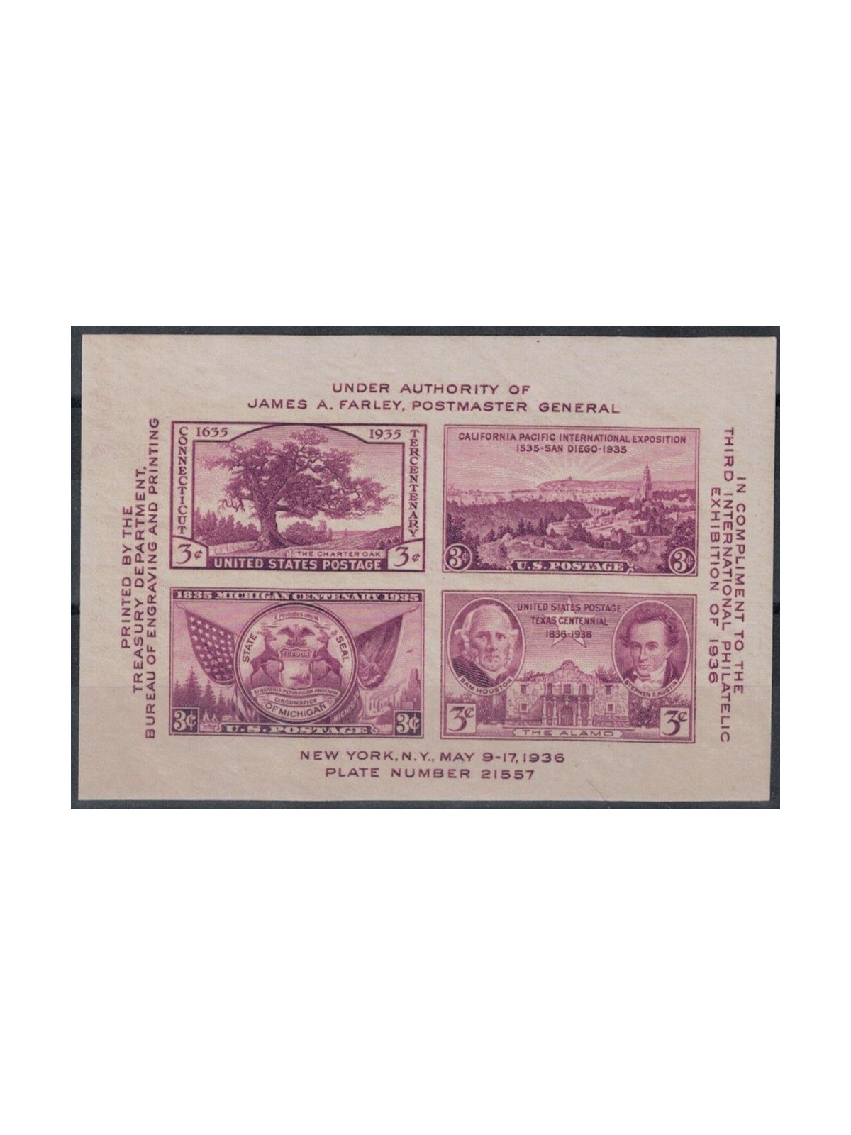 USA 1936 New York Philatelic Exhibition s/s MNH**