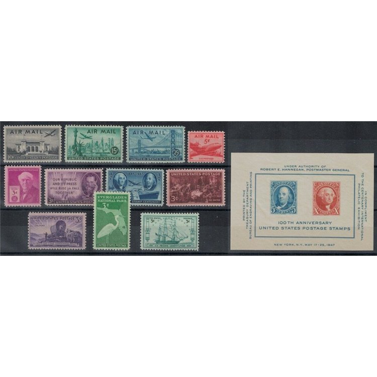 USA 1947 Annata completa 11v + 1 BF MNH**