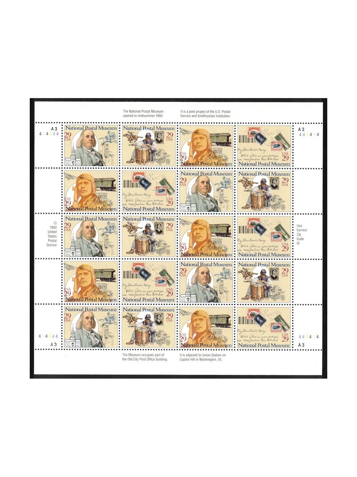 USA 1993 Museo Postale Nazionale (foglio intero) MNH**