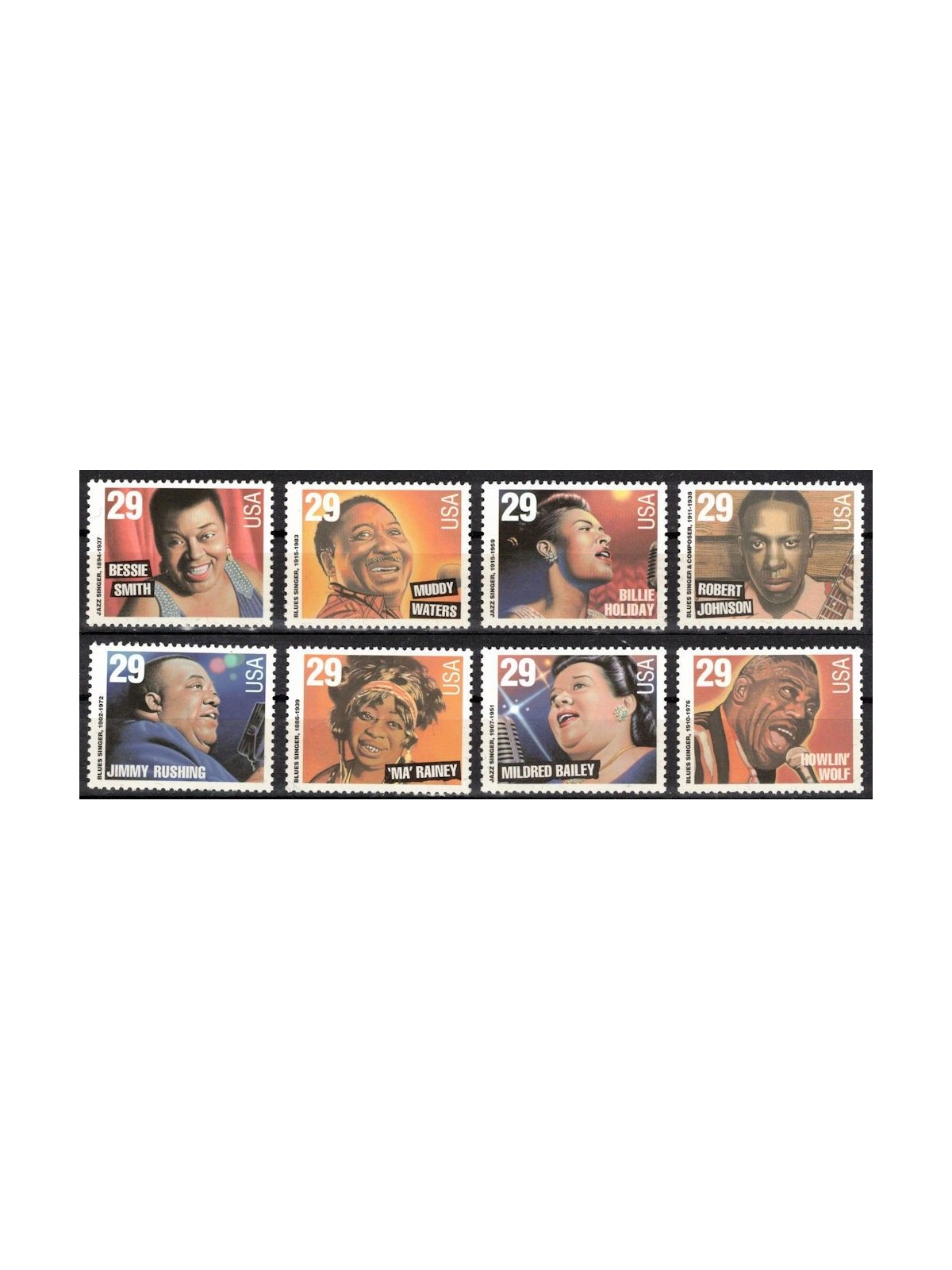 USA 1994 Cantanti blues e jazz 8v sciolti MNH**