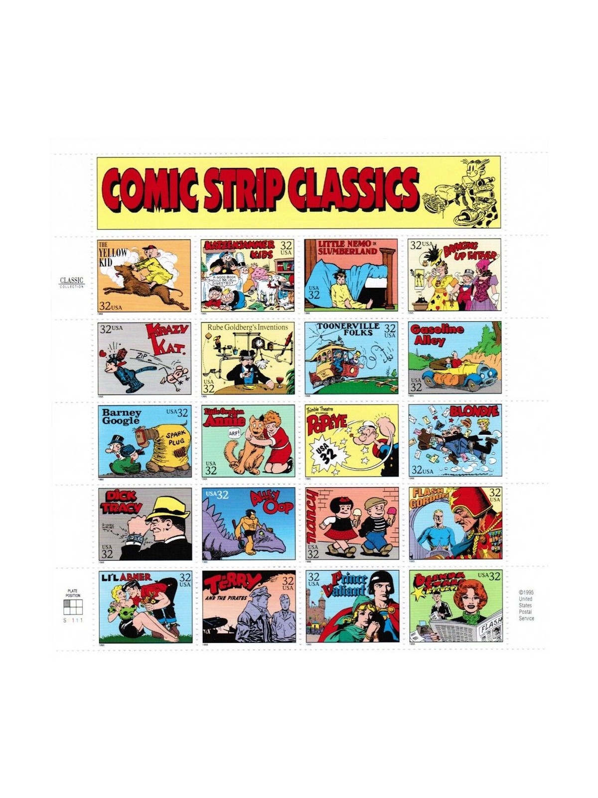 USA 1995 Centenario dei fumetti 20v MNH**