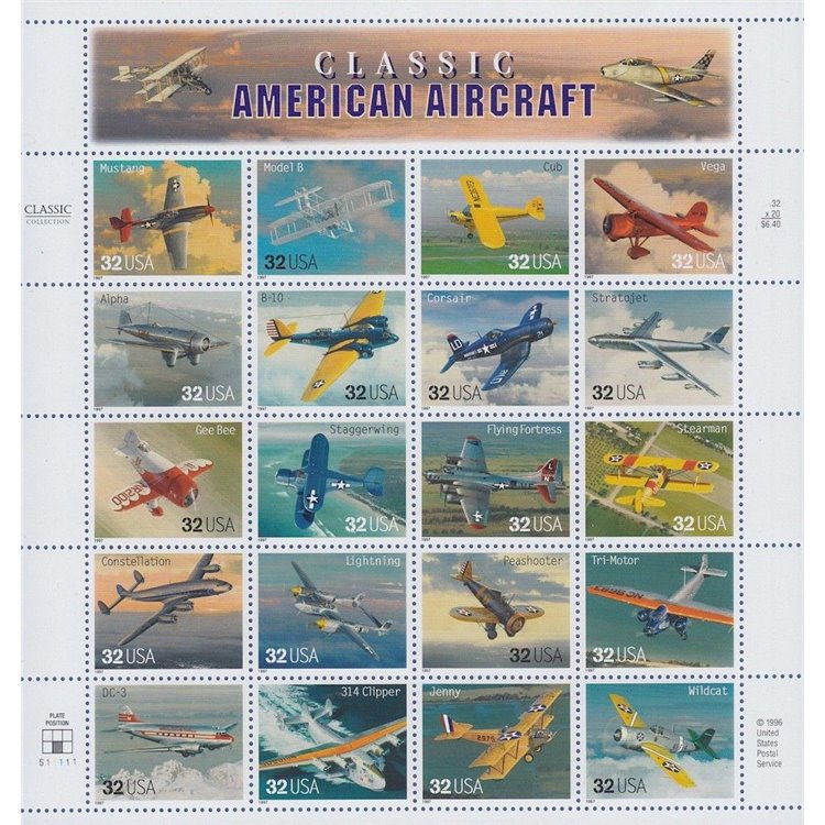 USA 1997 Aerei classici americani 20v MNH**