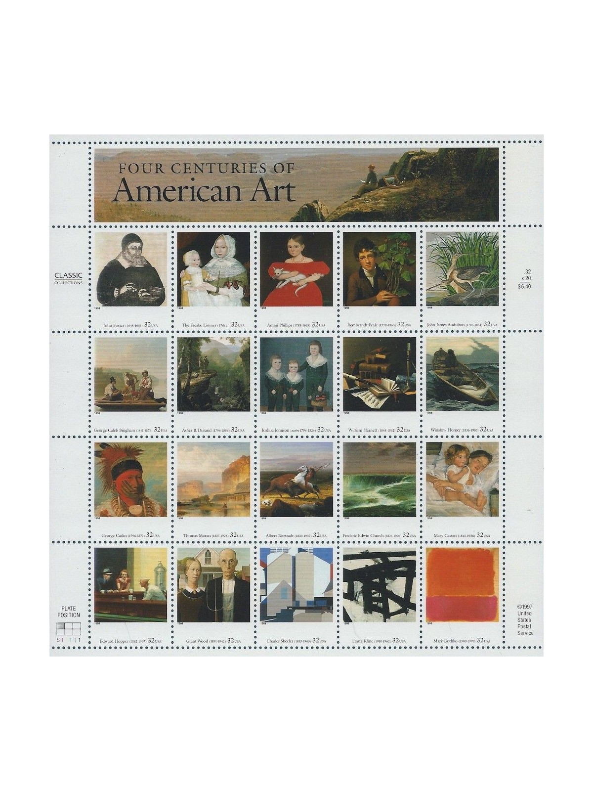USA 1998 Arte americana 20v MNH**