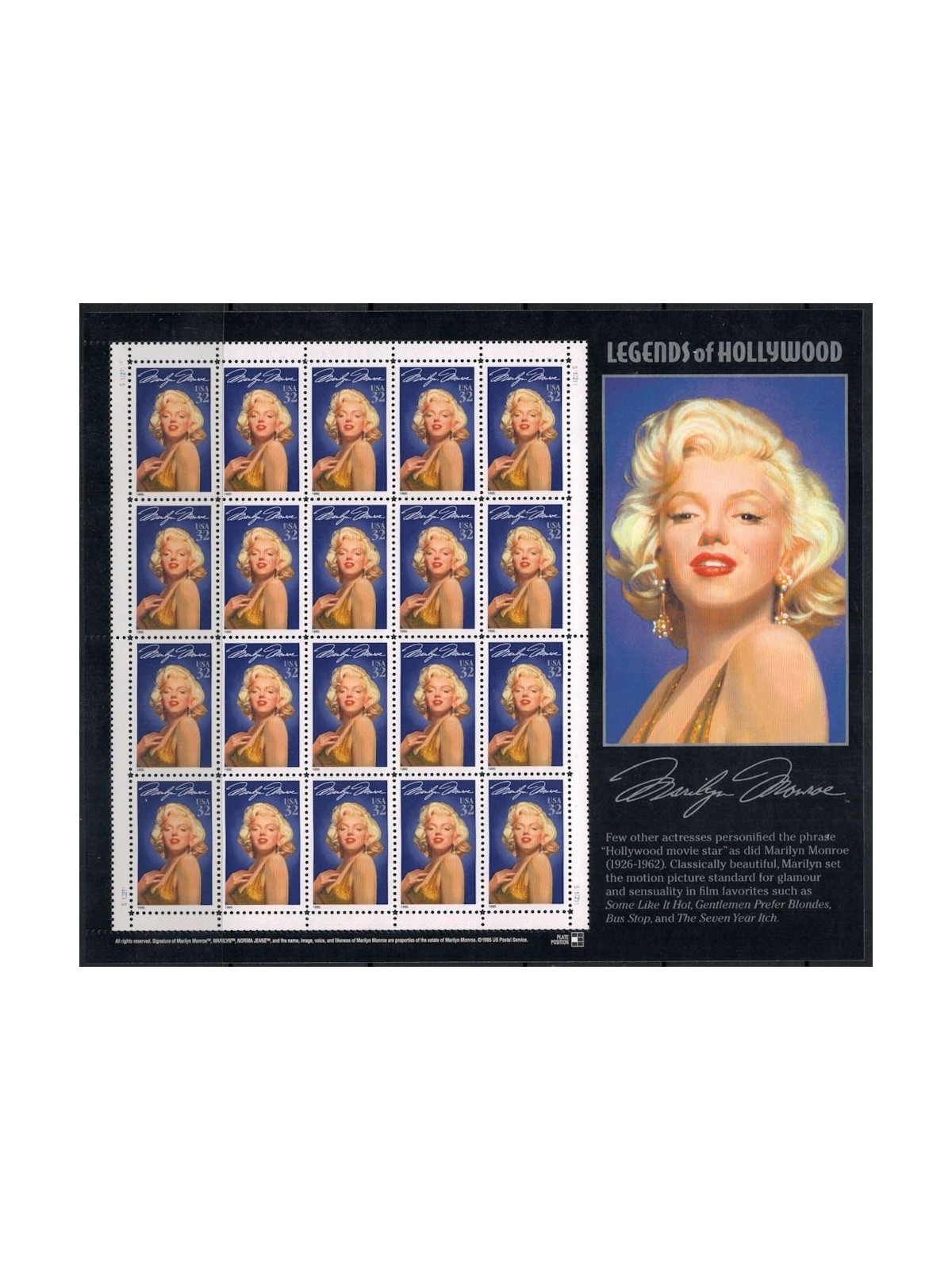 USA 1995 Legends of Hollywood (Marilyn Monroe) MF MNH**