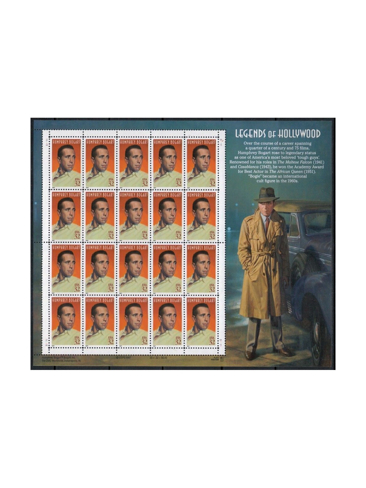 USA 1997 Legends of Hollywood (Humphrey Bogart) m/s MNH**