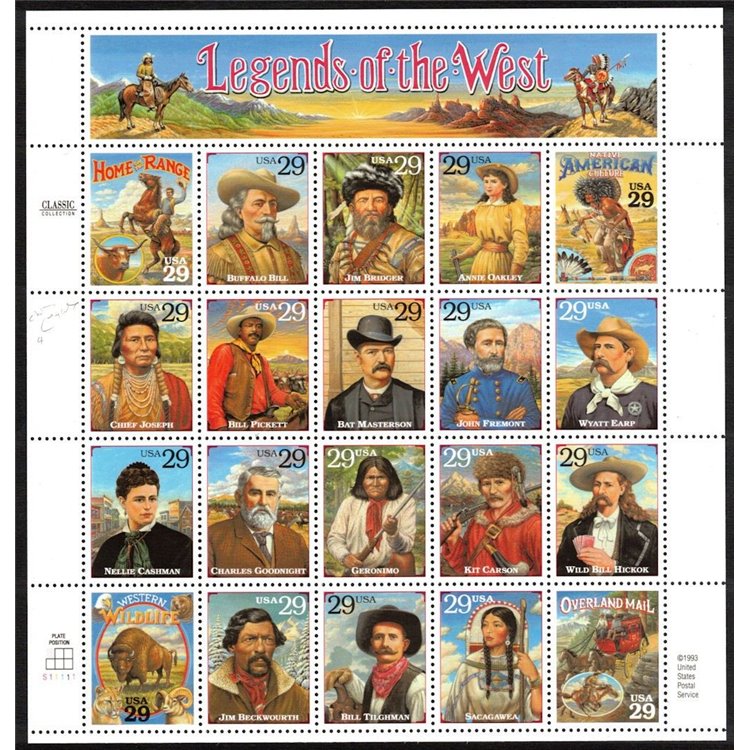 USA 1994 Legends of the West (with error) 20v MNH** ©