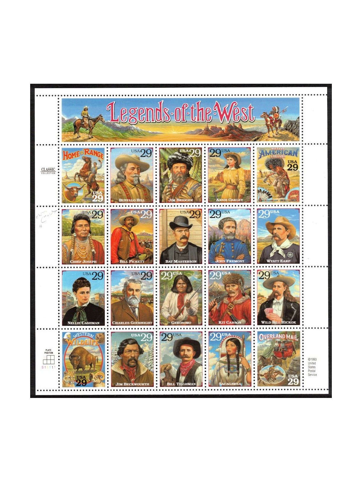 USA 1994 Legends of the West (with error) 20v MNH** ©