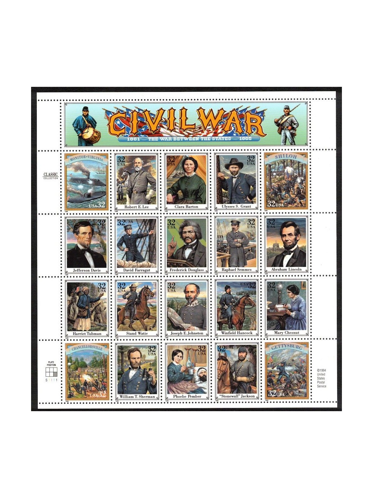 USA 1995 The Civil War 20v MNH**