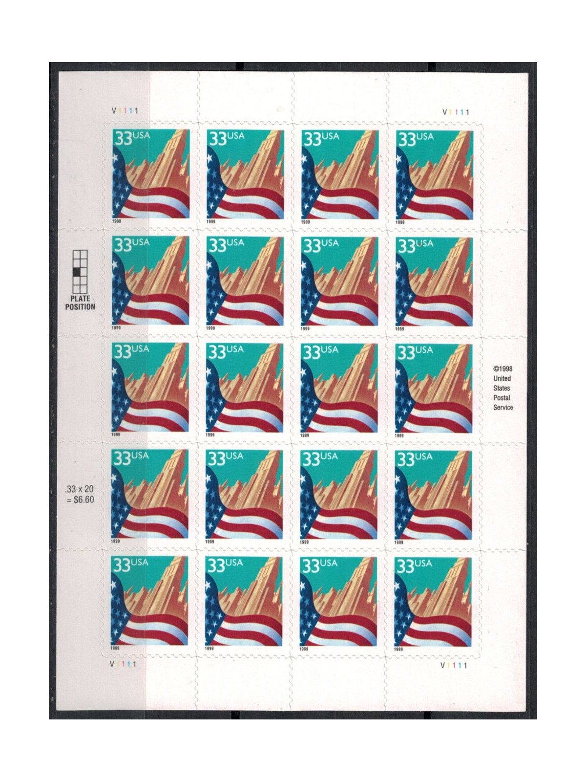 USA 1999 City and Flag m/s MNH**