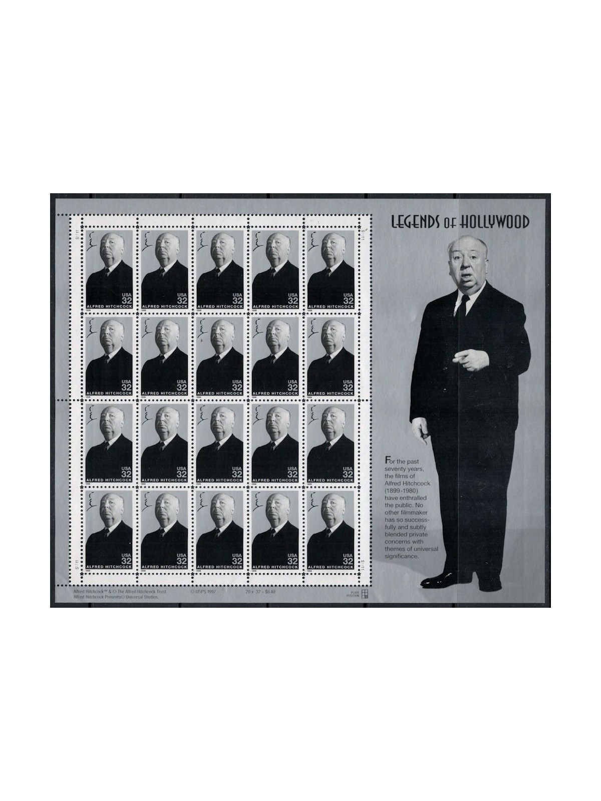 USA 1998 Legends of Hollywood (Alfred Hitchcock) m/s MNH**