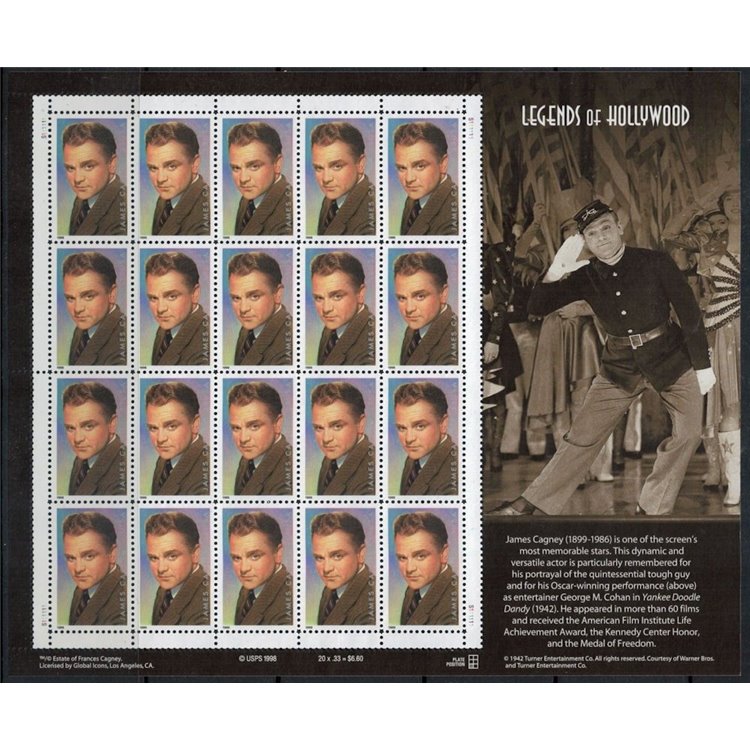 USA 1999 Legends of Hollywood (James Cagney) m/s MNH**