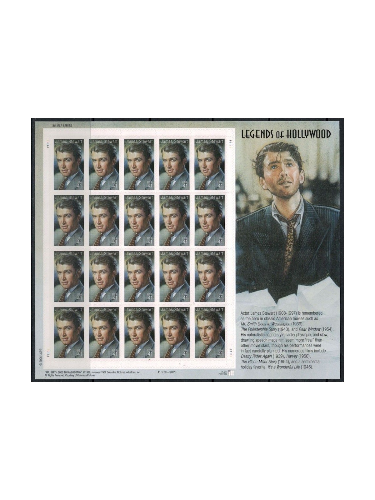 USA 2007 Legends of Hollywood (James Stewart) m/s MNH**
