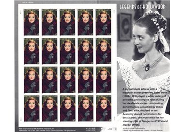 USA 2008 Legends of Hollywood (Bette Davis) m/s MNH**