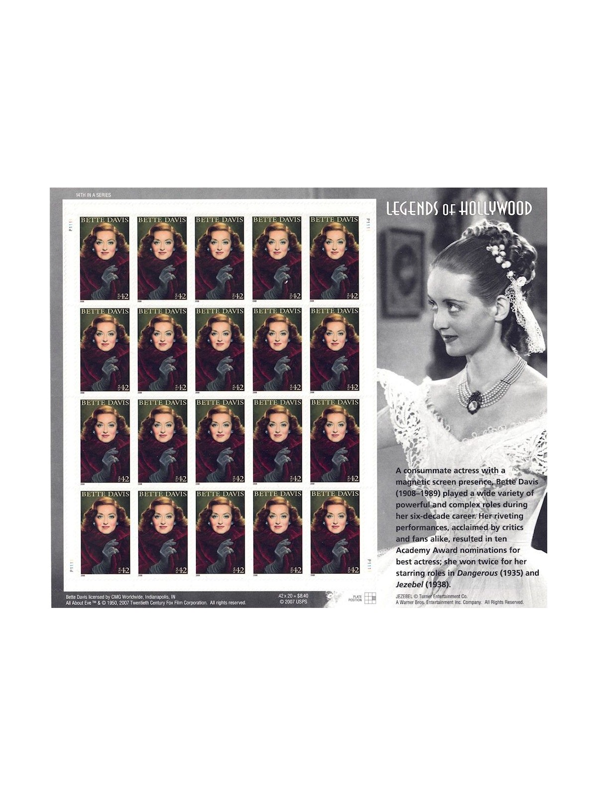 USA 2008 Legends of Hollywood (Bette Davis) MF MNH**