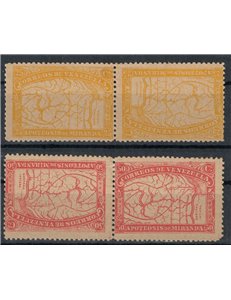 VENEZUELA 1896 25c ocra + 50c rosso Tête-bêche 4v MH* ©
