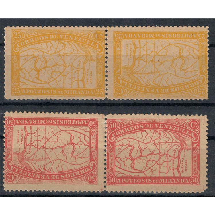 VENEZUELA 1896 25c ochre + 50c red Tête-bêche 4v MH* ©