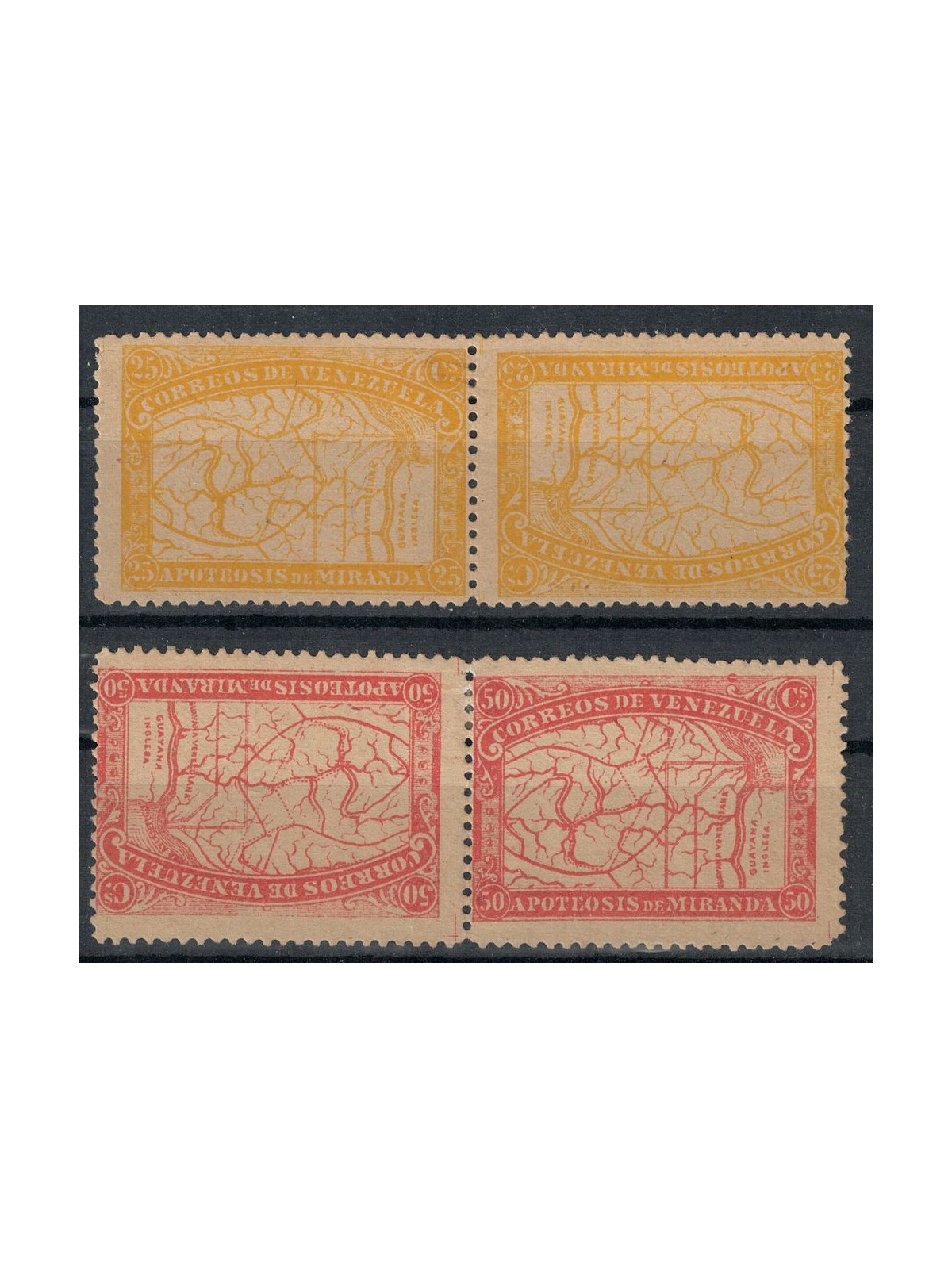 VENEZUELA 1896 25c ocra + 50c rosso Tête-bêche 4v MH* ©