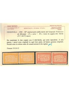 VENEZUELA 1896 25c ocra + 50c rosso Tête-bêche 4v MH* ©