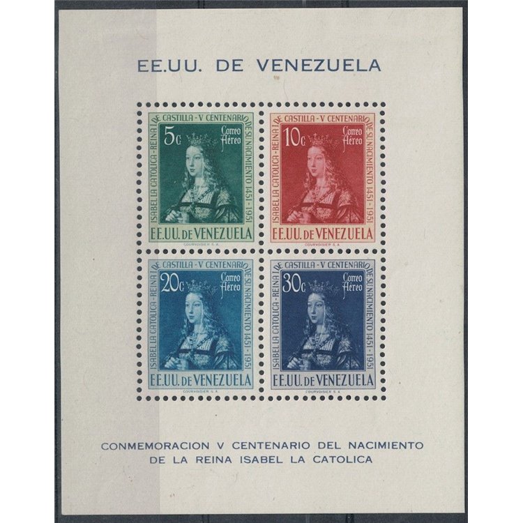 VENEZUELA 1951 Isabella the Catholic s/s MH*