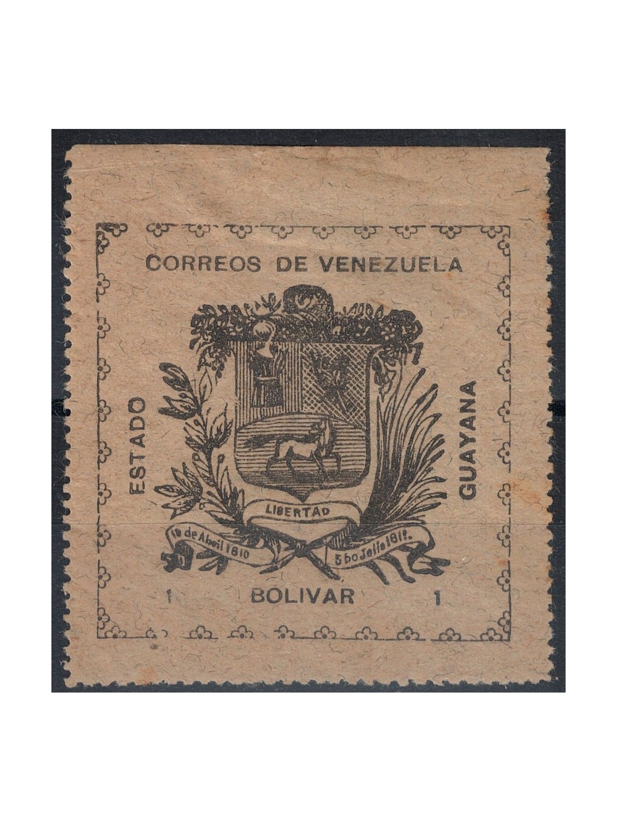 VENEZUELA 1903 Coat of arms of Guayana 1b black on gray MH*