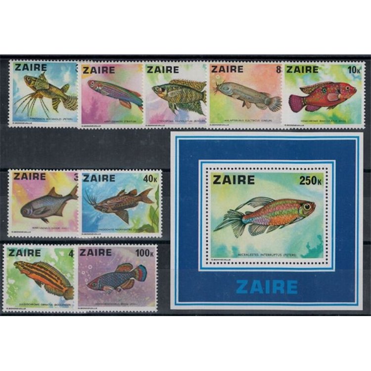 ZAIRE 1978 Marine fauna, fish 9v + 1 s/s MNH**