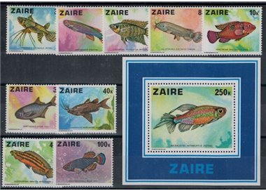 ZAIRE 1978 Marine fauna, fish 9v + 1 s/s MNH**