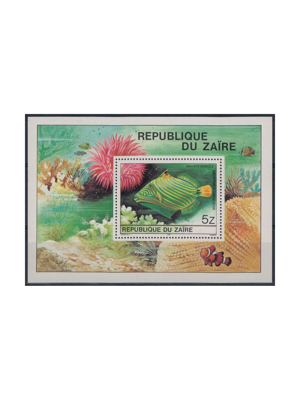 ZAIRE 1980 Fauna marina tropicale, pesci 1 BF MNH**