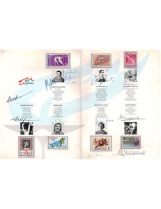 Folder Bolaffi Gli Olimpionici firmano Telethon, firme autografe dei campioni