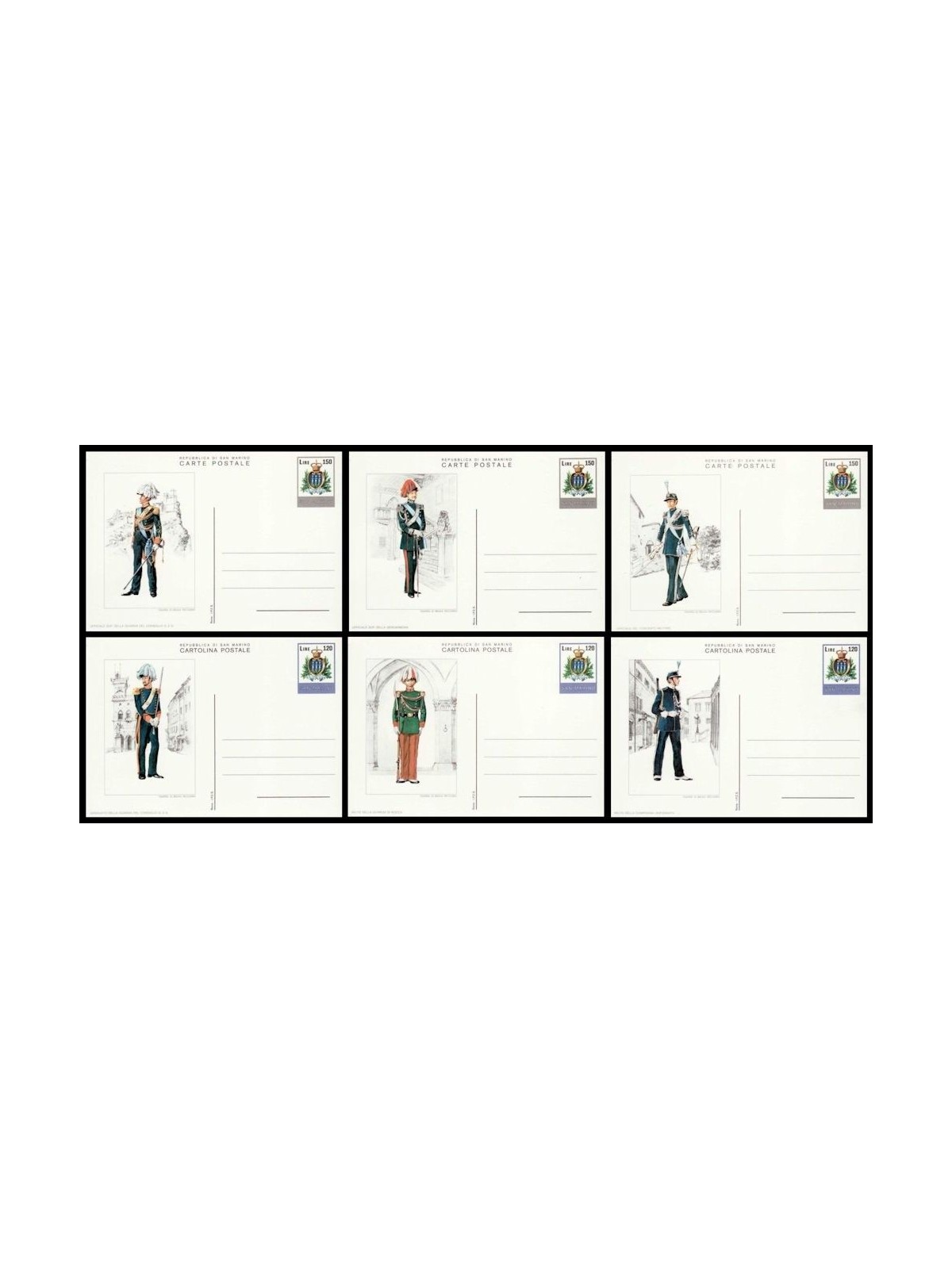 SAN MARINO 1979 Uniformi Sammarinesi 6 Cartoline Postali nuove