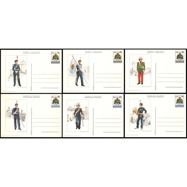SAN MARINO 1980 Uniformi Sammarinesi 6 Cartoline Postali nuove