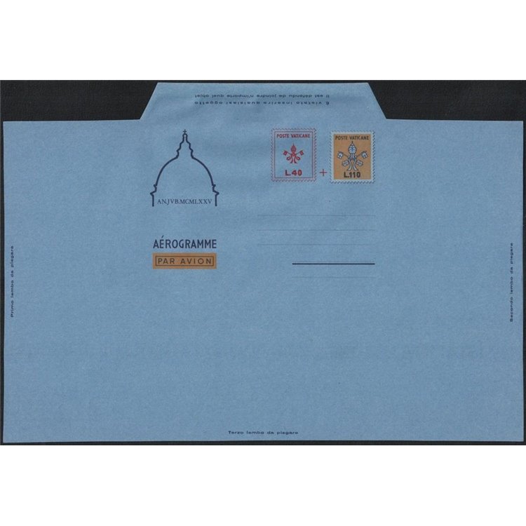 VATICANO 1975 Provvisorio £ 40+110, aerogramma nuovo non piegato