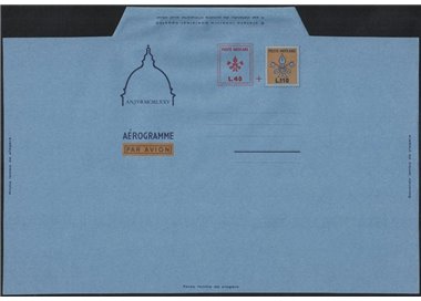 VATICANO 1975 Provvisorio £ 40+110, aerogramma nuovo non piegato