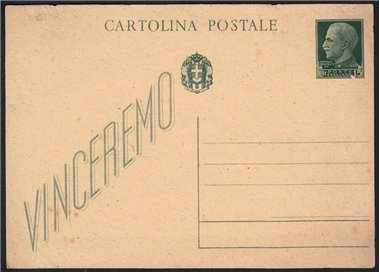 ITALY KINGDOM 1942 We will win 15c green, new postcard