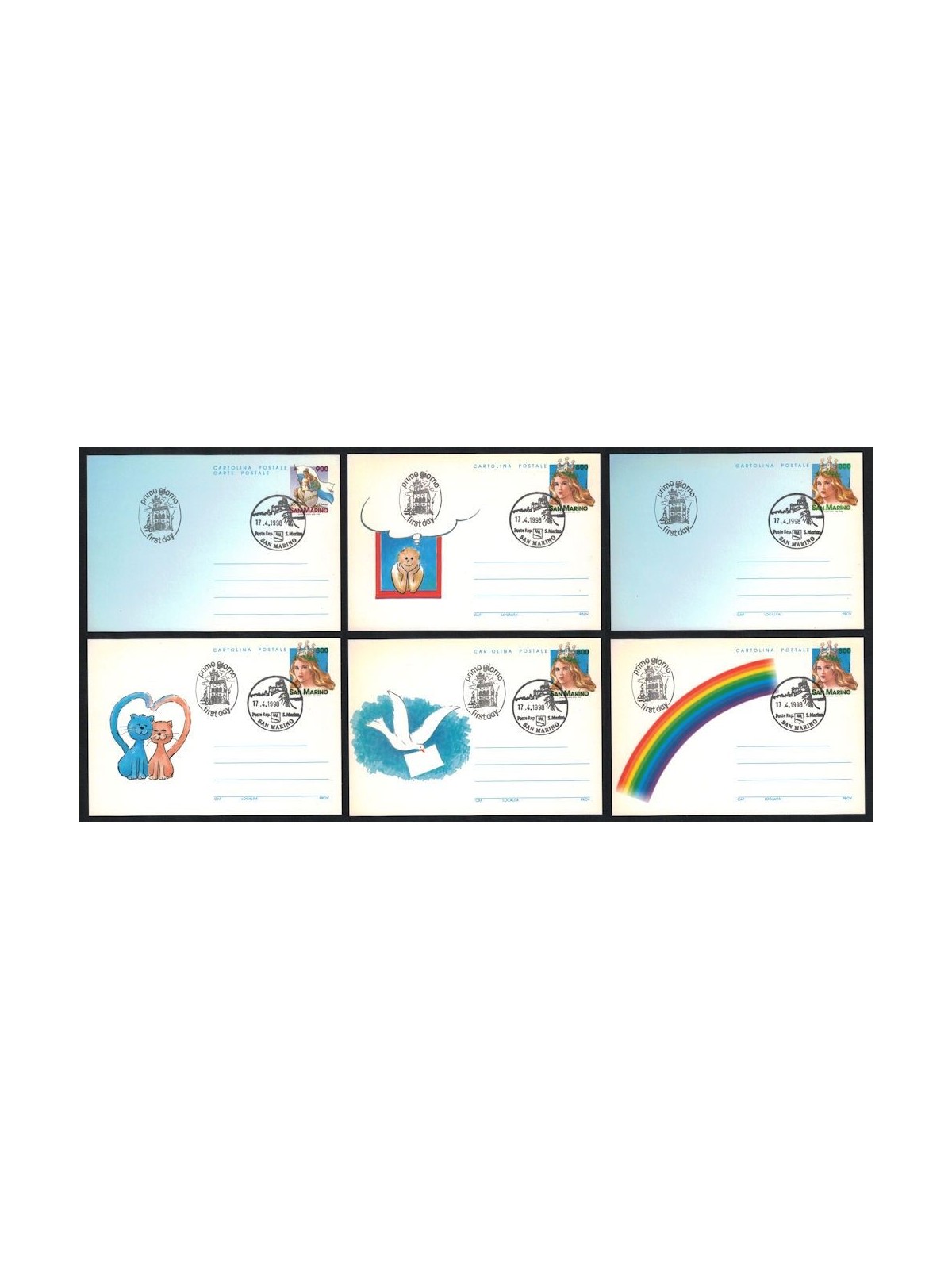 SAN MARINO 1998 Augurali 6 Cartoline Postali FDC