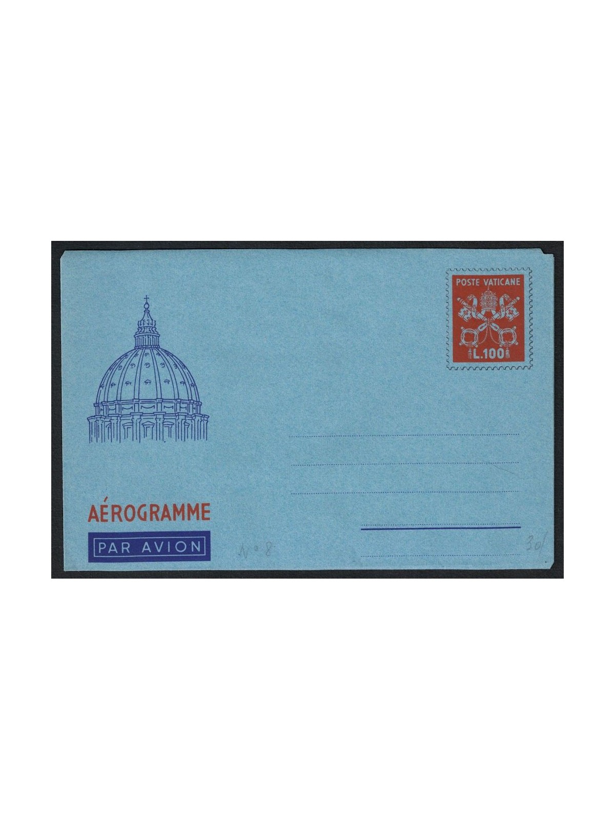 VATICAN 1954 Dome £100 vermilion red, new aerogram