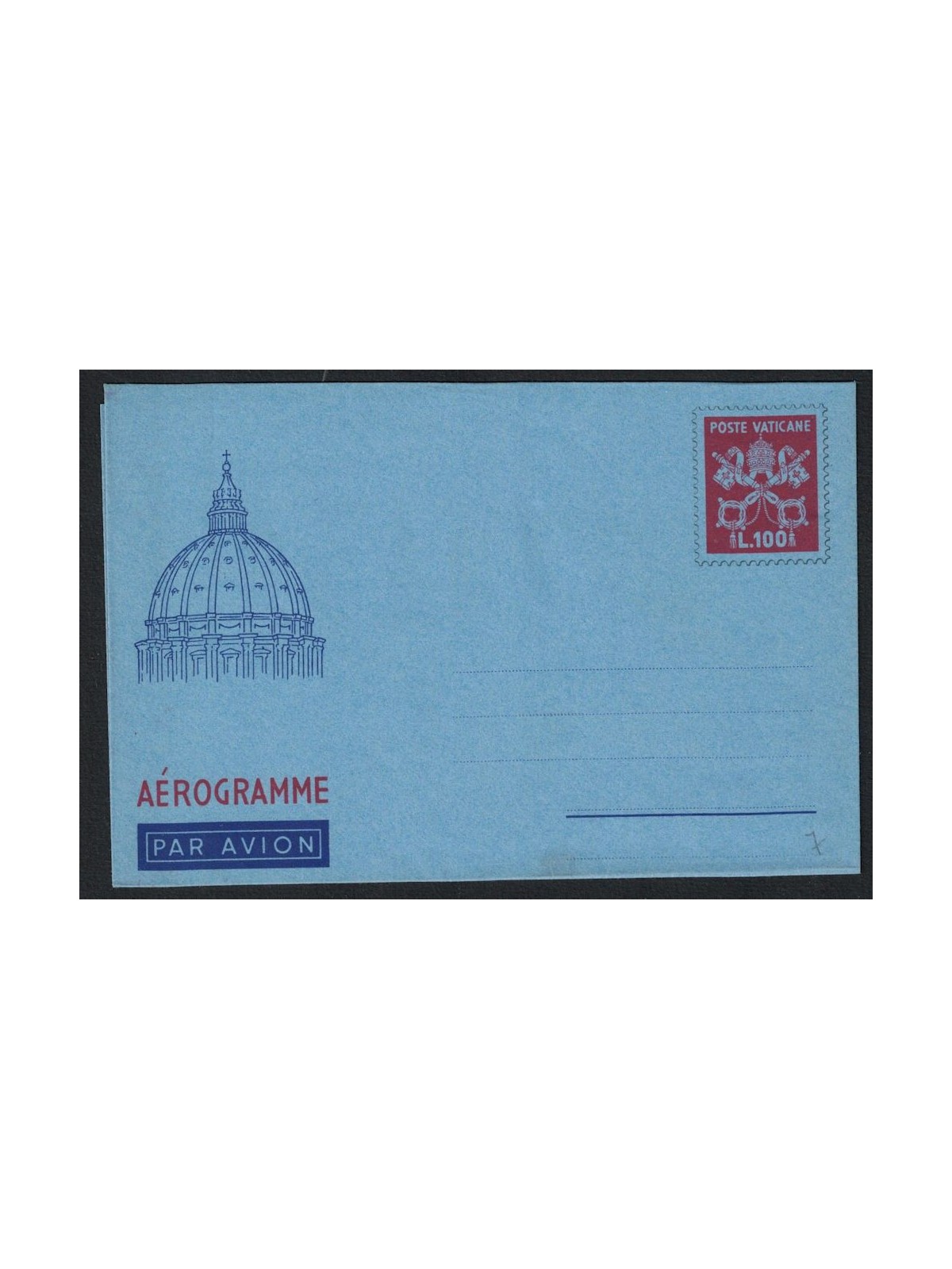 VATICANO 1954 Cupolone £ 100 rosso scuro, aerogramma nuovo