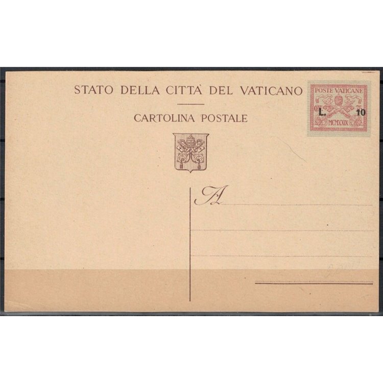 VATICANO 1947 Provvisorie £10 su 75c carminio, cartolina nuova