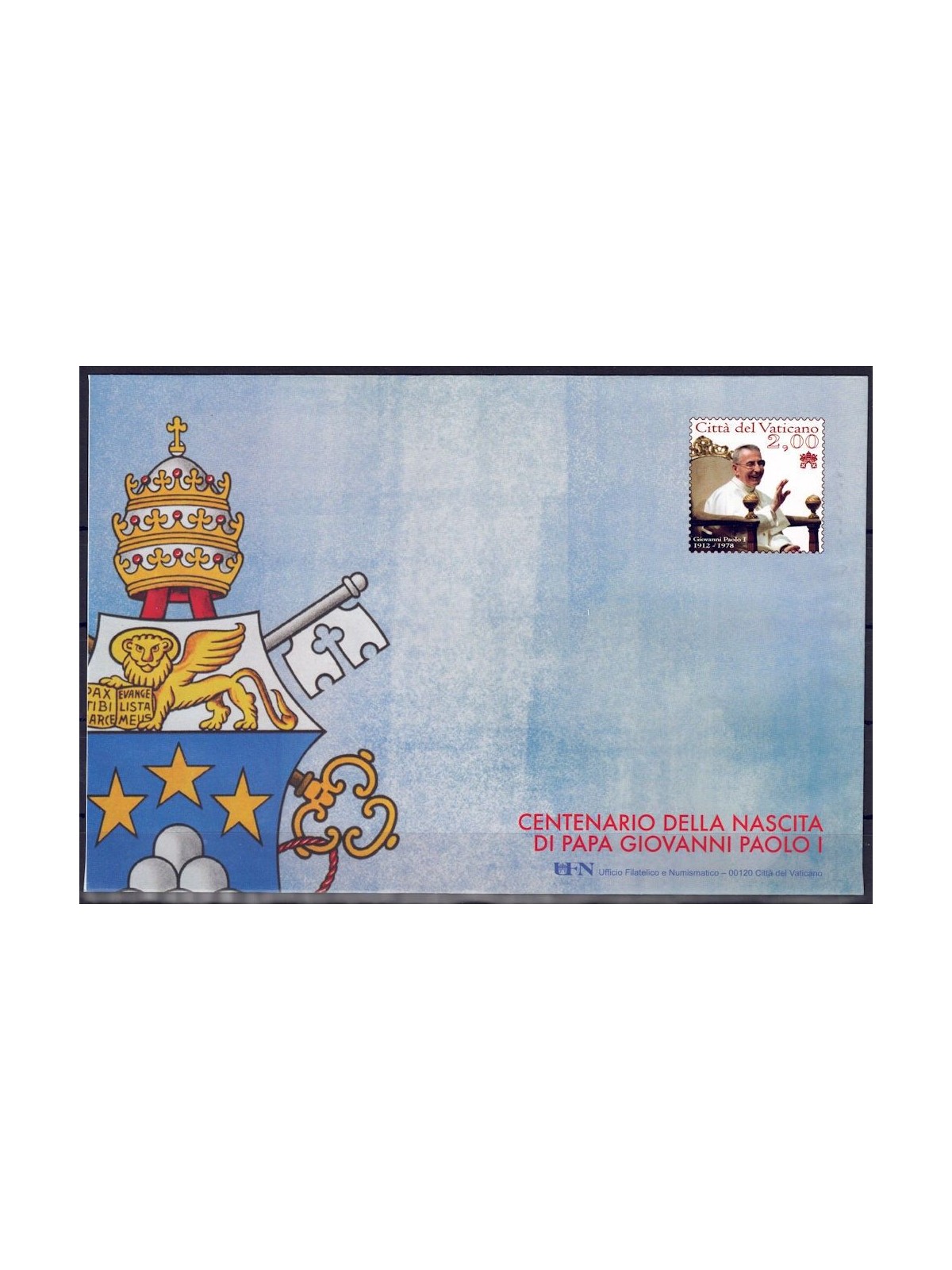 VATICANO 2012 Giovanni Paolo I (Busta Postale) nuova