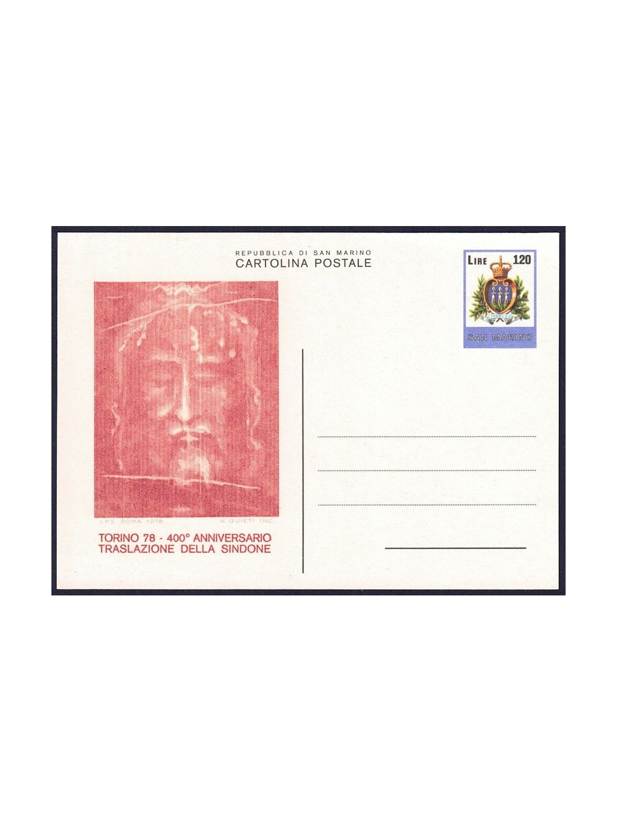 SAN MARINO 1978 Holy Shroud (Postcard)