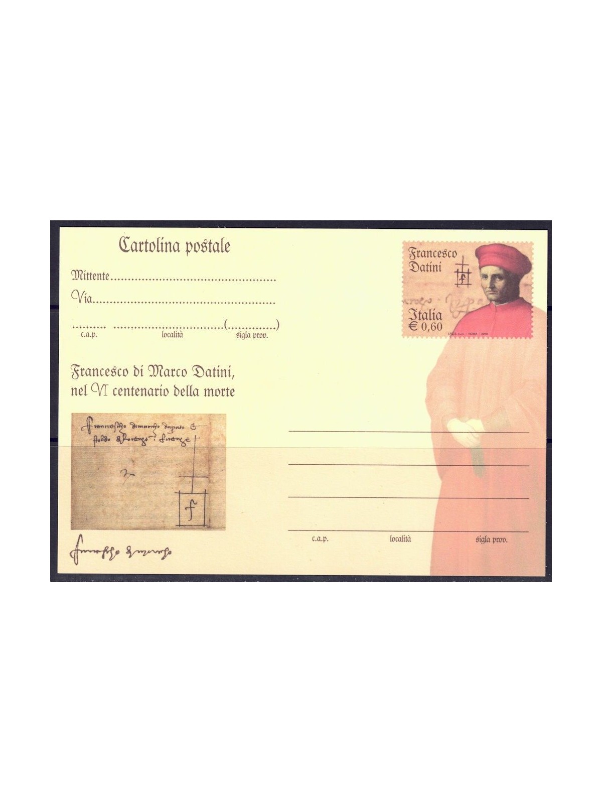 ITALY 2010 FRANCESCO DATINI, New Postcard