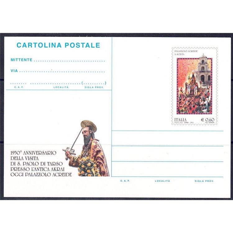 ITALIA 2012 PALAZZOLO ACREIDE, Cartolina Postale nuova