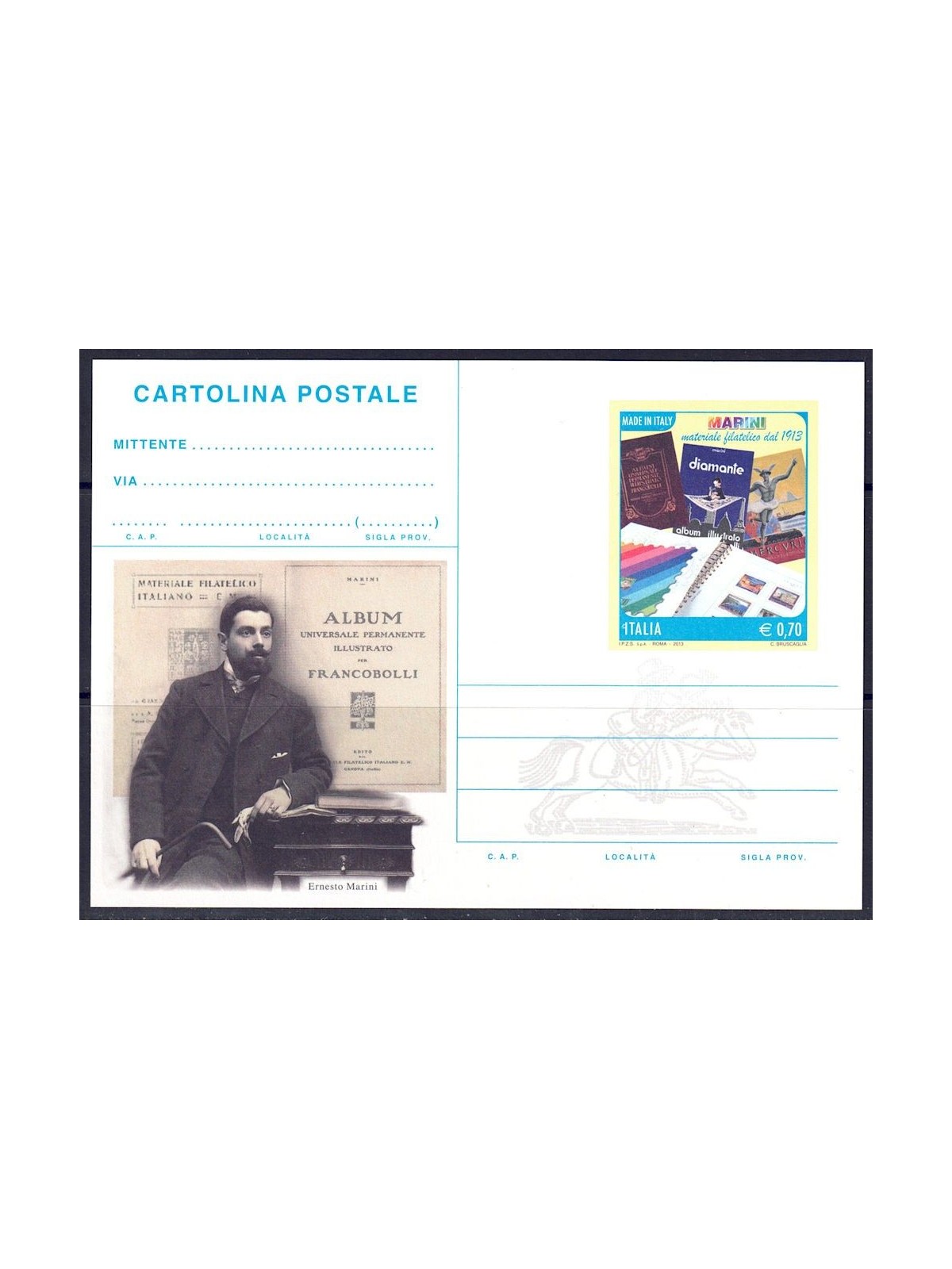 ITALIA 2013 ERNESTO MARINI, Cartolina Postale nuova
