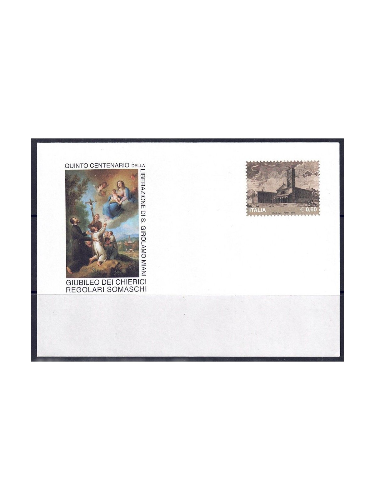 ITALIA 2012 ANNO GIUBILARE SOMASCO, Busta Postale nuova