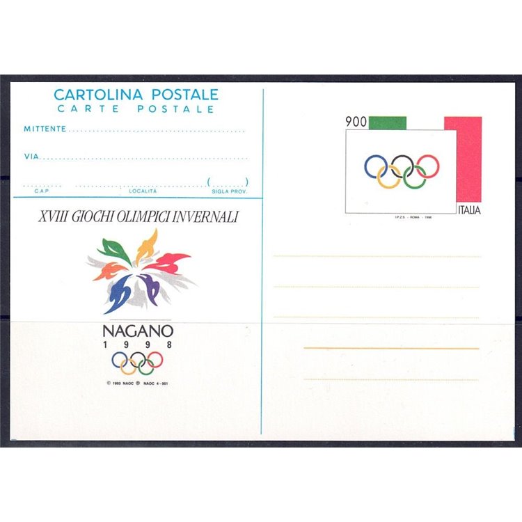 ITALIA 1998 NAGANO, Cartolina Postale nuova