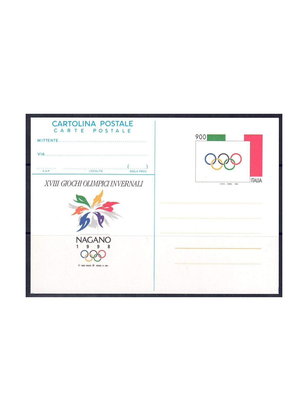 ITALY 1998 NAGANO, New Postcard