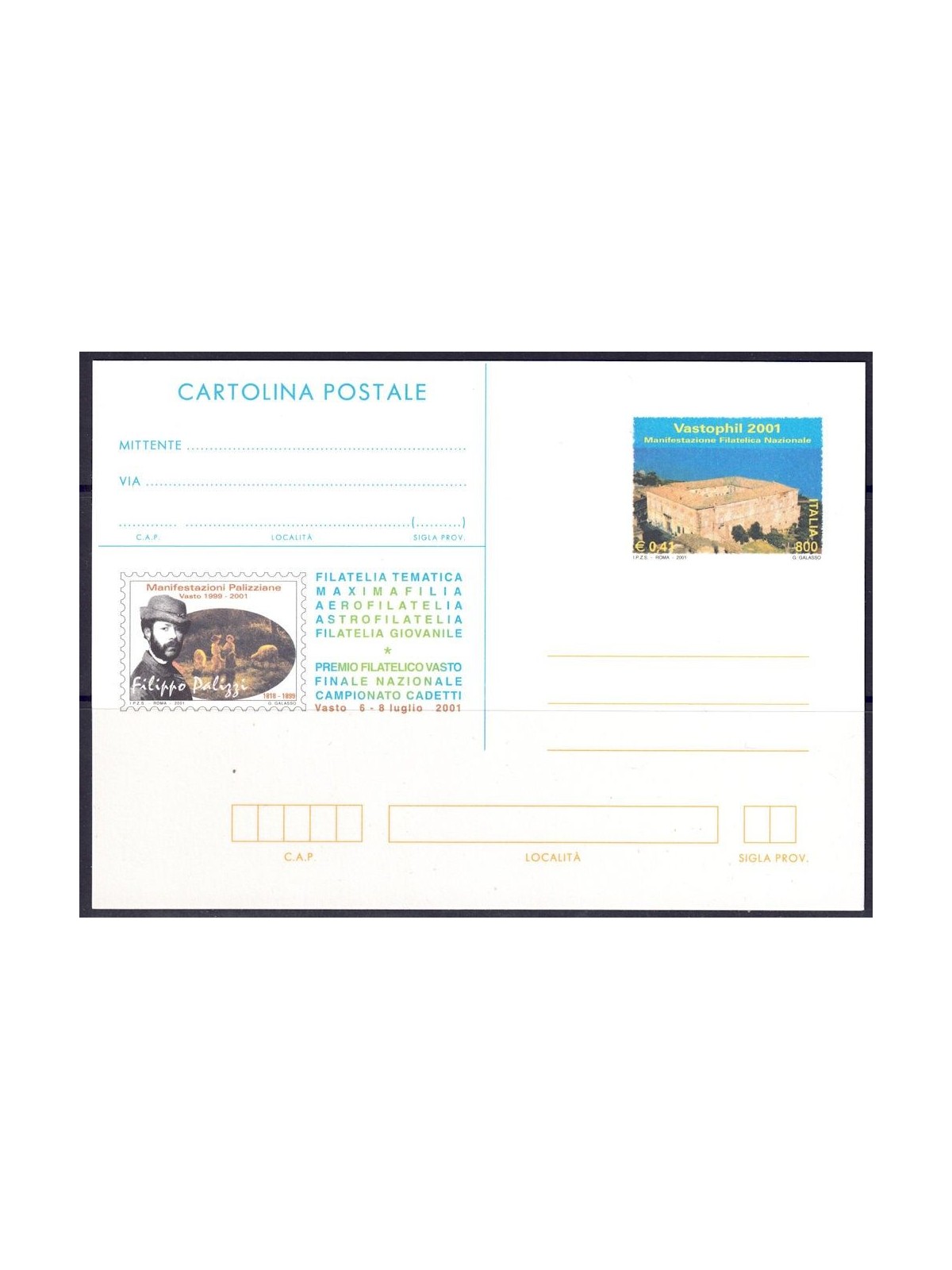 ITALY 2001 VASTOPHIL, New Postcard